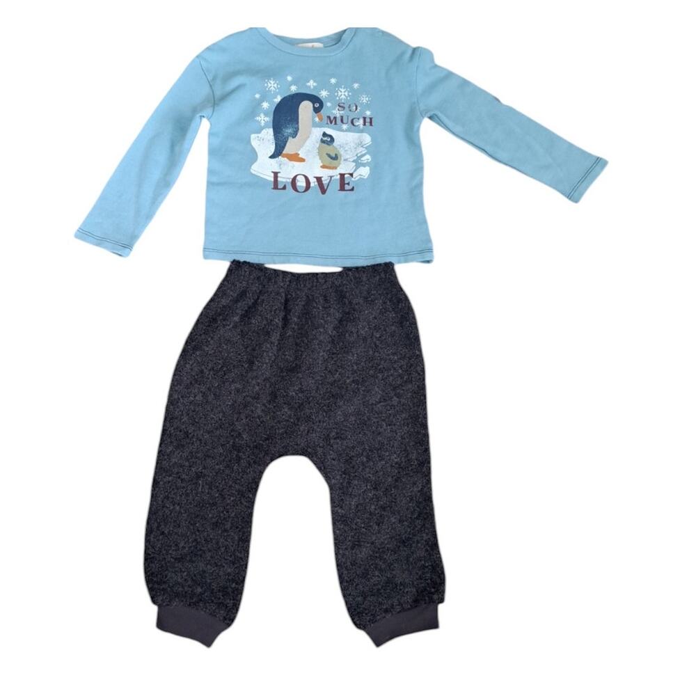 NWT Peek Girl Penguin Outfit Sweatshirt Top Jogger Pant Navy Blue 18-24 Months